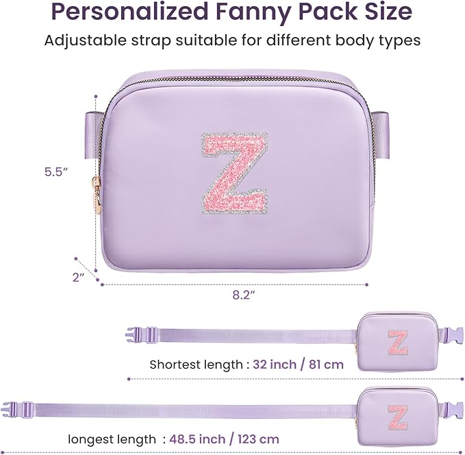Cute Gifts for Girls Teens, Birthday Gifts for Sister Daughter Her, Travel Essentials, Teen Girl Essentials, Waist Packs Teen Trendy Stuff Belt Bag Crossbody Initial Letter Bag (Lavender, Z)