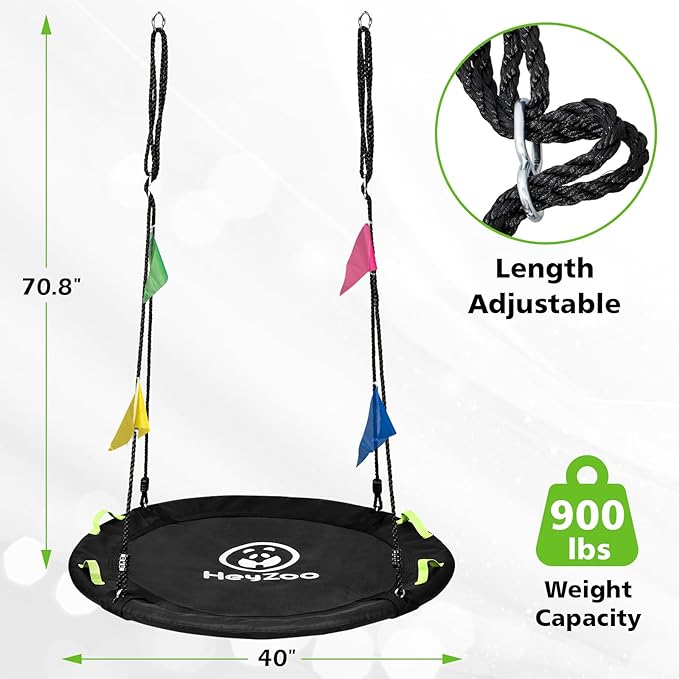 Tree Swing, Saucer Flying Swing 40 Inch for Kids, 900lbs Weight Capacity, with Adjustable Hanging Straps, Swing Sets for Backyard, for Indoor and Outdoor Playground, Black