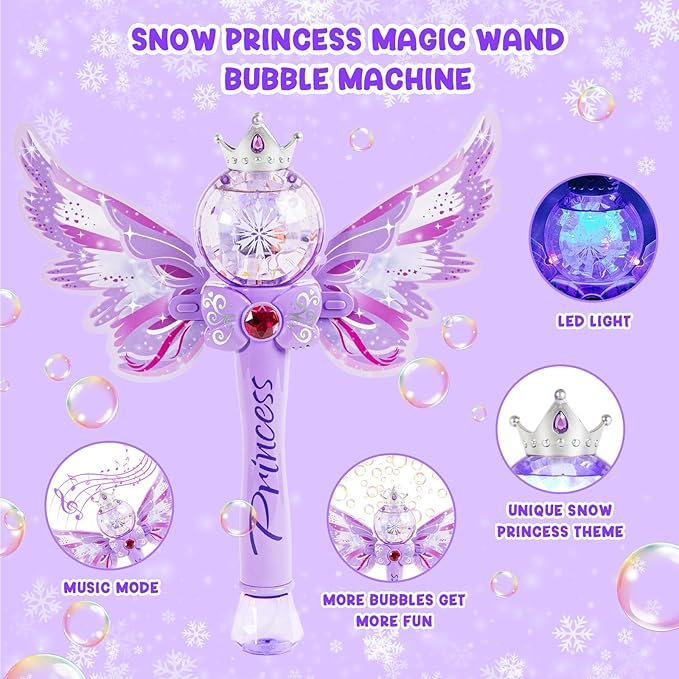 Princess Bubble Wands for Kids Girls,Music & Light Up Bubble Machine,Bubble Blower,Outdoor Party Birthday Bubble Toys for Toddlers, for Girls Age 3 4 5 6 7 8 Years Old.(Purple)