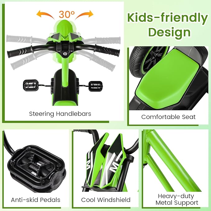 BABY JOY Kids Tricycle, 3-Wheel Toddler Bike with Foot Pedals, Forward/Backward, Toddler Tricycle Ride on Trike with Steering Handlebars, Toy Gift for Boys Girls Aged 3+ (Green)
