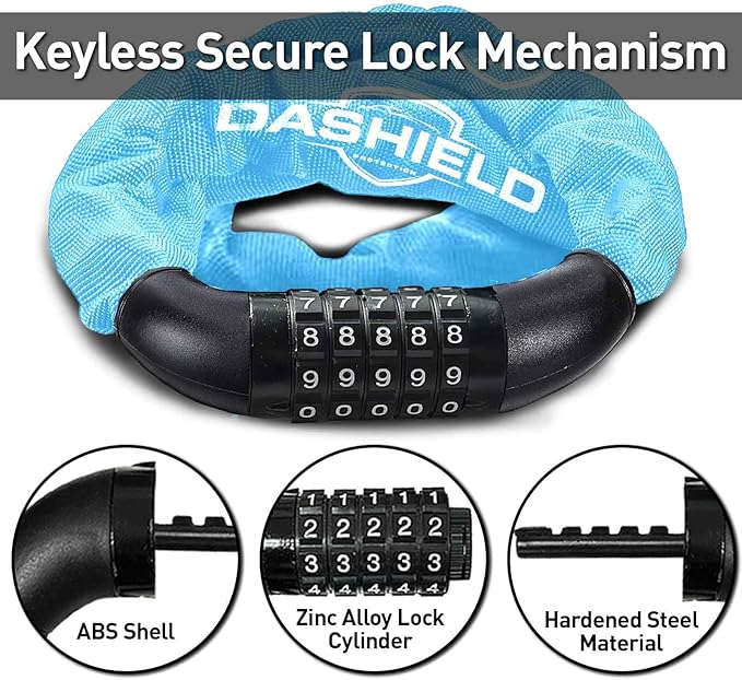 Bike Chain Lock Security 5 Digit Resettable Combination, 51.2 inches Heavy Duty Anti Theft Lock Chain for Bicycle, Motocycle, Scooter, Gate, Fence (SkyBlue, 4.2ft)