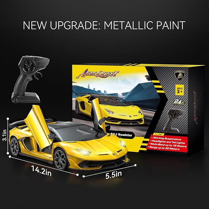 Lamborghini Remote Control Car, Officially Licensed 1:14 Lambo RC Car for Boys Girls Birthday Gift, Yellow Toys for 3 4 5 Years Old（Yellow）