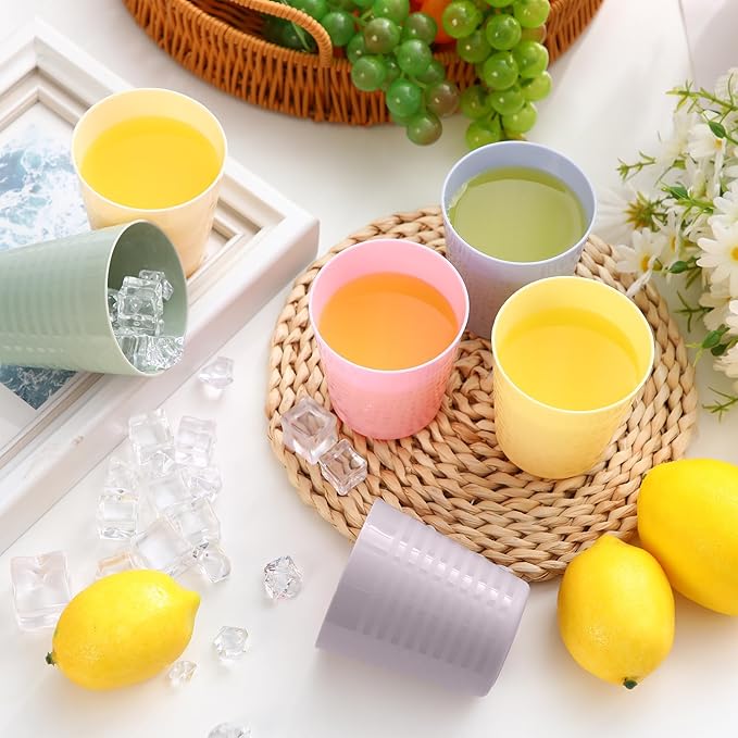 Eccliy 36pcs Kids Cups 8 oz Unbreakable Plastic Stackable Juice Reusable Tumblers Bulk Plastic Drinking Cups for Toddlers Baby Kids, Dishwasher Safe, 6 Colors(Pink color)