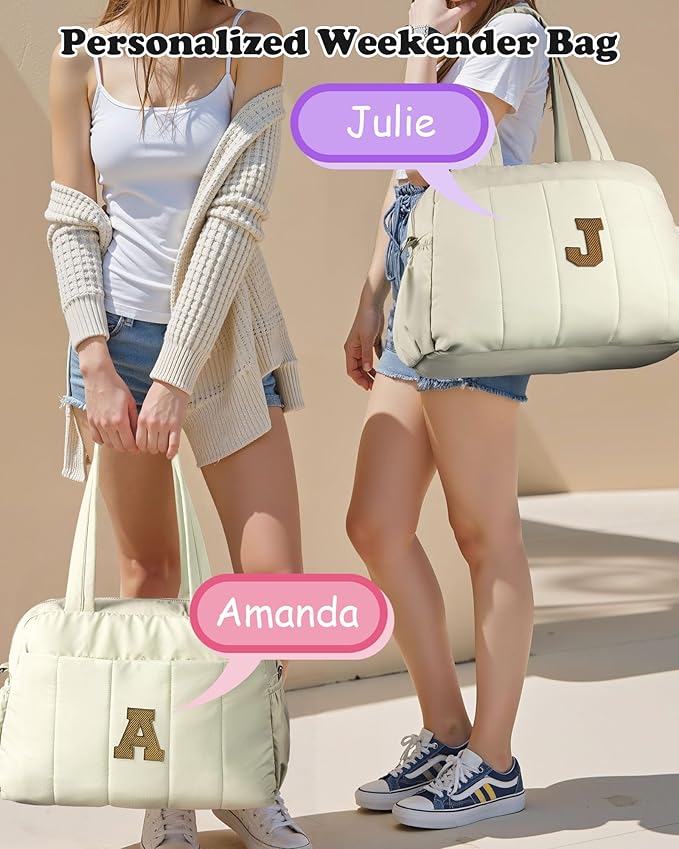 Duffle Bag for Travel Women, Travel Bags，Bridesmaid Gifts-Initial Overnight Bag with Wet Pocket，Lightweight Weekender Bags Personalized Gym Tote with Makeup Pouch