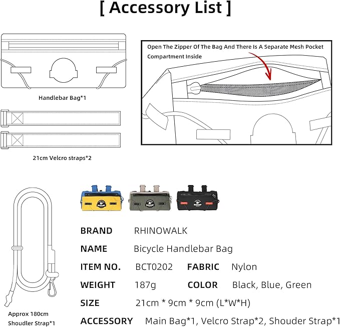 Rhinowalk Bike Handlebar Bag Bicycle Front Bag Storage Small Pouch with Shoulder Strap for Urban Cycling