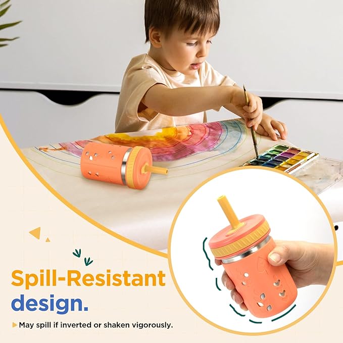 Tronco [2 Pack] 10 oz 2-in-1 Stainless Steel Kids Tumbler Cups with Silicone Sleeves, Spill-Resistant Flexible Straws & Storage Lids, BPA-Free Smoothie and Snack Cups, Dishwasher Safe