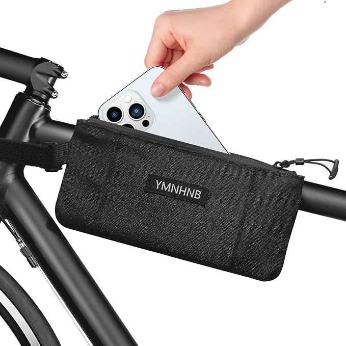 Bike Frame Bag – Water-Resistant Top Tube Bike Bag, Minimalist Bicycle Storage Pouch for Smartphone & Cards, Fits Road & Mountain Bikes