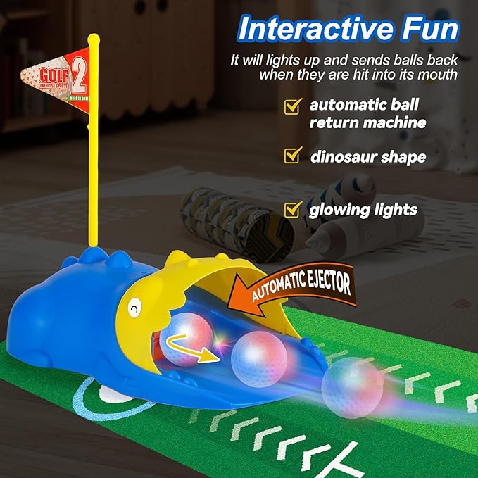 Liberry Kids Golf Set for 3 4 5 6 Years Old Boys Girls, Toddler Golf Clubs Set with Automatic Ball Returner, Glow Balls, Putting Mat, Indoor Outdoor Sports Toy Birthday Gift