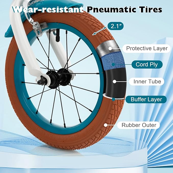 BABY JOY Kids Bike, 12 14 16 18 20 Inch Boys Girls Bike w/Adjustable Seat, Removable Basket, Handbrake & Coaster Brake, Training Wheels or Kickstand, Kids Bicycle with Multi-Color