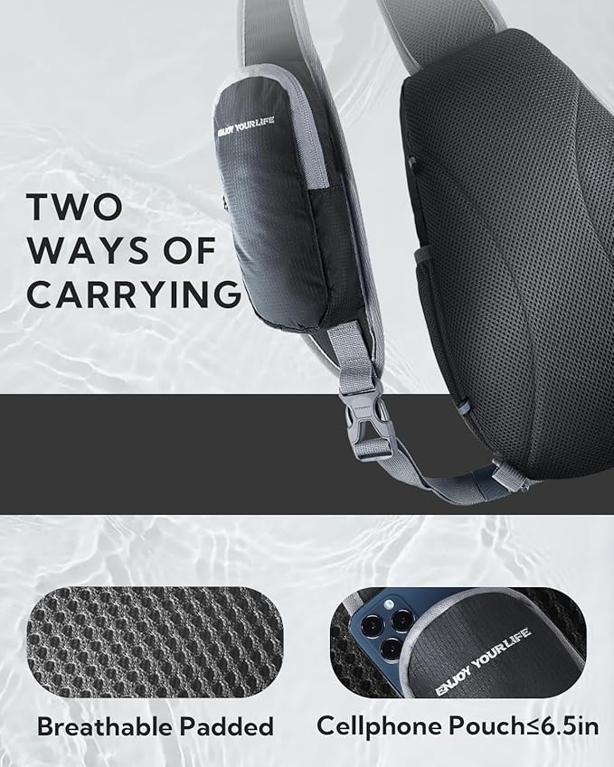 WATERFLY Crossbody Sling Bag Small Water Resistant Backpack Lightweight Shoulder Chest Daypack for Men Women Hiking Travel