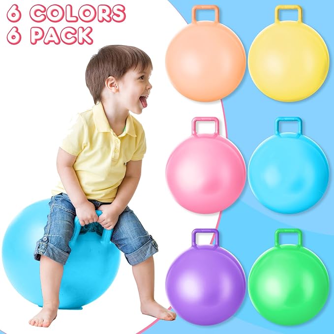 Lewtemi 6 Pcs Hopper Ball Carnival Outdoor Games 15 Inch Jumping Hopping Inflatable Bouncing Ball with Handle and Air Pump for Adults Sport Exercise (Light Colors)