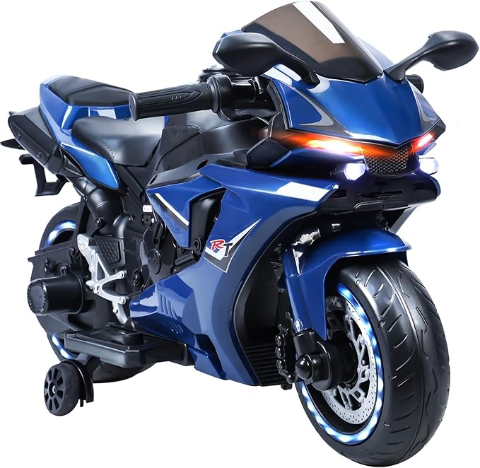 Motorcycle for Kids, Electric Dirt Bike for Children, Speed Up to 9mph Ride-On Motorcycle with Safety Auxiliary Wheels (12V Battery) Red