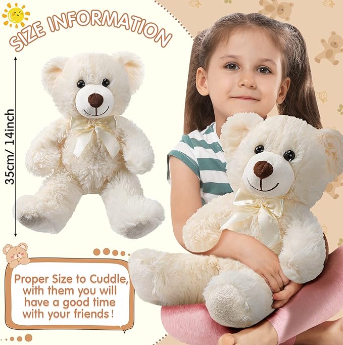 Zhanmai 18 Pcs 14 Inch Bears Stuffed Animal 2025 Graduation Gifts Bulk Plush Bear Toys for Birthday Baby Shower Party Favor(White)