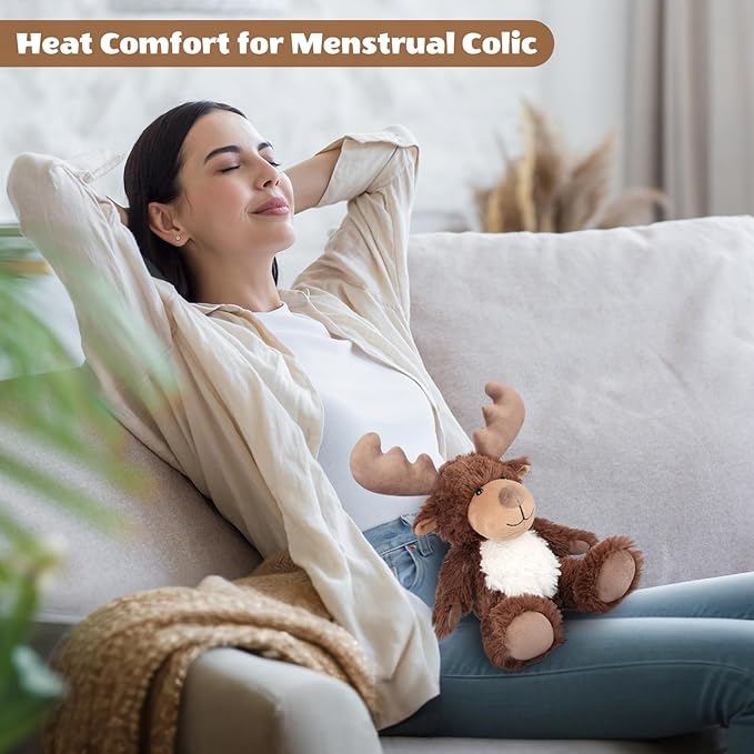 Heatable & Coolable Moose Stuffed Animal, Plushies Microwavable Heating Pad for Soothing & Relaxation, Lavender Scent Stuffed Plush Toys for Stress Relief, Christmas Stuffed Animals Gifts