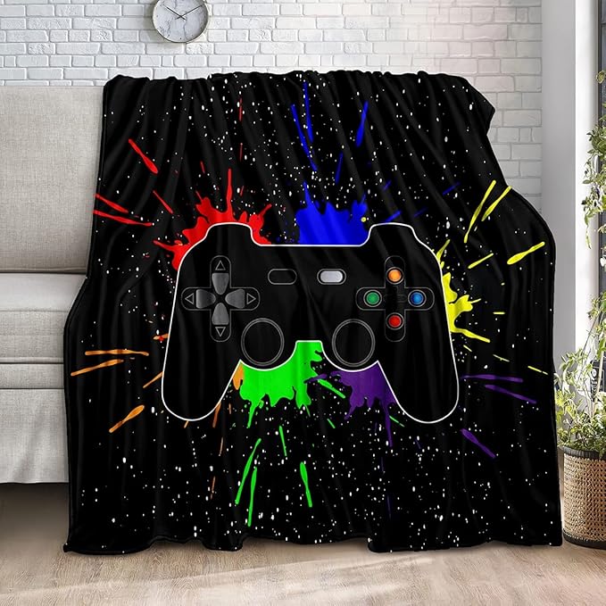 lirs Bedding Gaming Throw Blanket 60" x 50’’ Super Soft, Fleece, Gamer Gift for Couch Sofa for for Kids Boys Teens Video Game (MT-A01, 60’’x50)