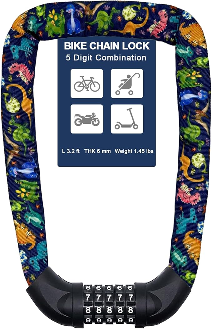 NDakter Bike Chain Lock, 5 Digit Combination Heavy Duty Anti Theft Bicycle Chain Lock,2.62/3.2/4.27/5/6Ft Long Security Resettable Bike Locks for Bike, Bicycle, Scooter, Door, Gate, Fence-4/6mm Thick