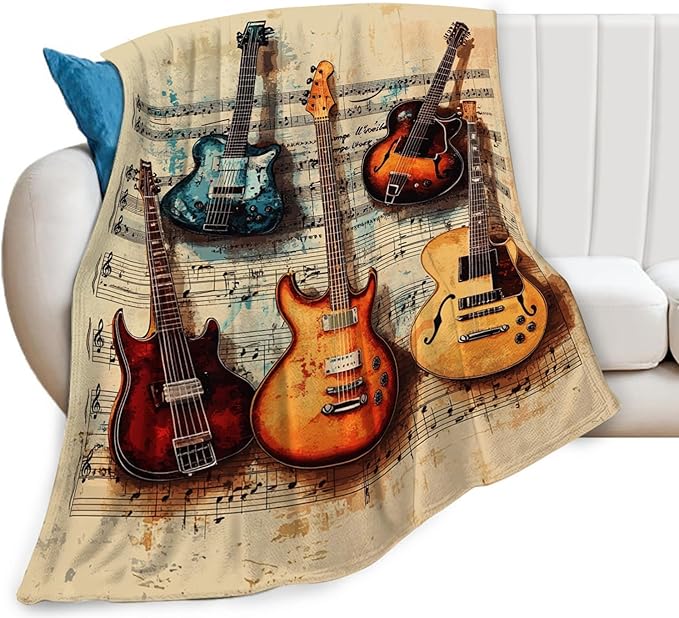 Guitar Blanket, Guitar Throw Blanket, Music Gifts Blankets Stuff Fleece Flannel Plush for Girls Women Men Boys Lovers Adults Soft Bedding Gift for Sofa Bed Office Home Decor 50"x40"