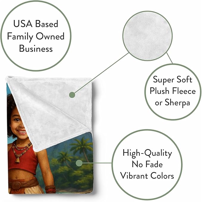 Personalized Adventure Baby Blanket, Kids Cartoon Beach Theme, Custom Photo Blanket with Name, Unique Gift for Baby Girl, Soft Fleece Throw Blanket