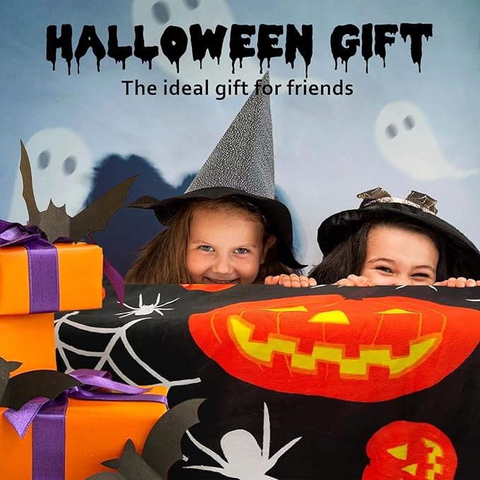 Wajade Spider Web Throw Blanket Halloween Black Blanket, Halloween Spider Web Pumpkin Velvet Fleece for Sofa Bed Couch Chair Dorm 50" x 60"