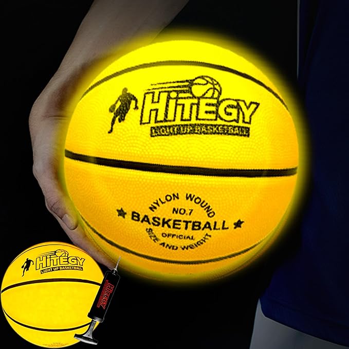 Glow in The Dark Basketball - Water-Resistant, Size 7, Impact Activated, Includes Pump, Manual, Pre-Installed Batteries & 10 Extra Batteries - Light Up Basketball - Orange