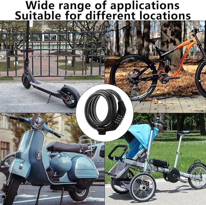E Scooter Lock, Bike Combination Cable Locks Compatible with Xiaomi M365/Max/GXL/Ninebot/Segway/Motor/Bicycle Lock 4 ft Long/0.472In Scooter Anti-Theft Ideal 4 Digit/12 Steel Cable