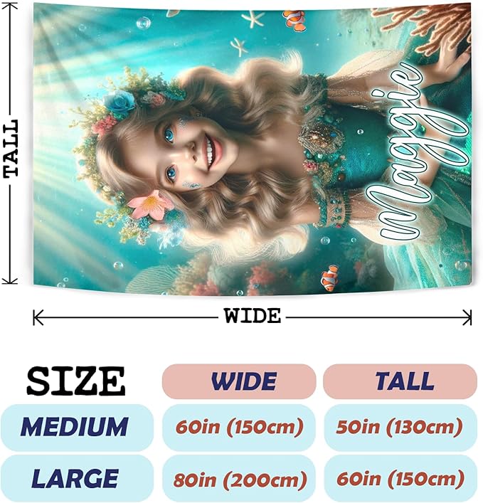 Zocoshi Custom Little Mermaid Blanket Personalized Gift for Daughter, Little Mermaid Birthday Surprise, Blanket for Her, Kids Custom Face Gifts