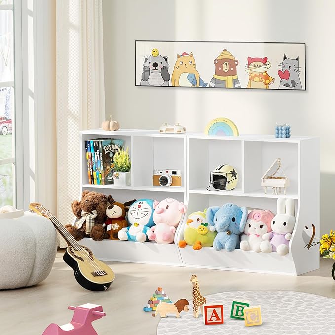 Lerliuo Baby Toddler Bookshelf and Storage Organizer, Kids Cabinet and Bookcase, Wooden 3 Cubby Children Book Shelf for Playroom, Bedroom, Nursery, School 23.62'' H (White)