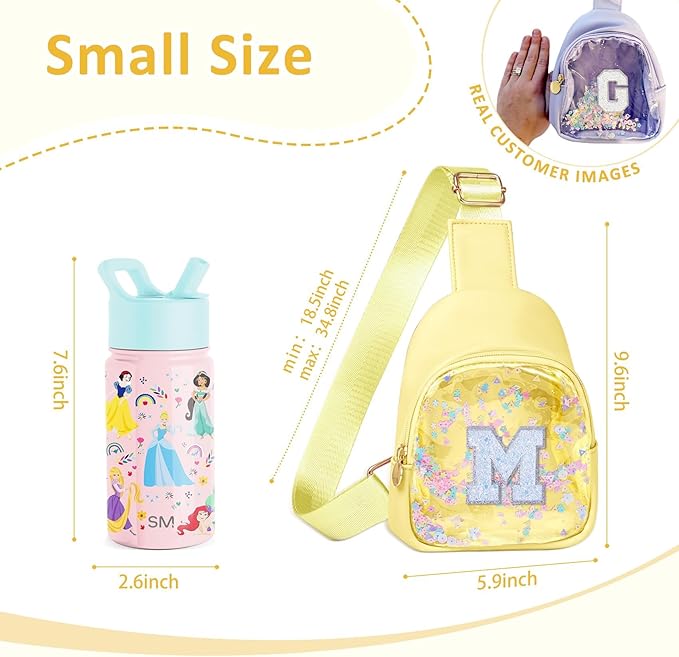 COSHAYSOO Personalized Christmas Birthday Gifts Burr Basket Stuffers for Girls Yellow Purse Sling Bag Crossbody Girl Cute Funny Cool Mini Travel Fashion Accessories Monogrammed Initial Letter M