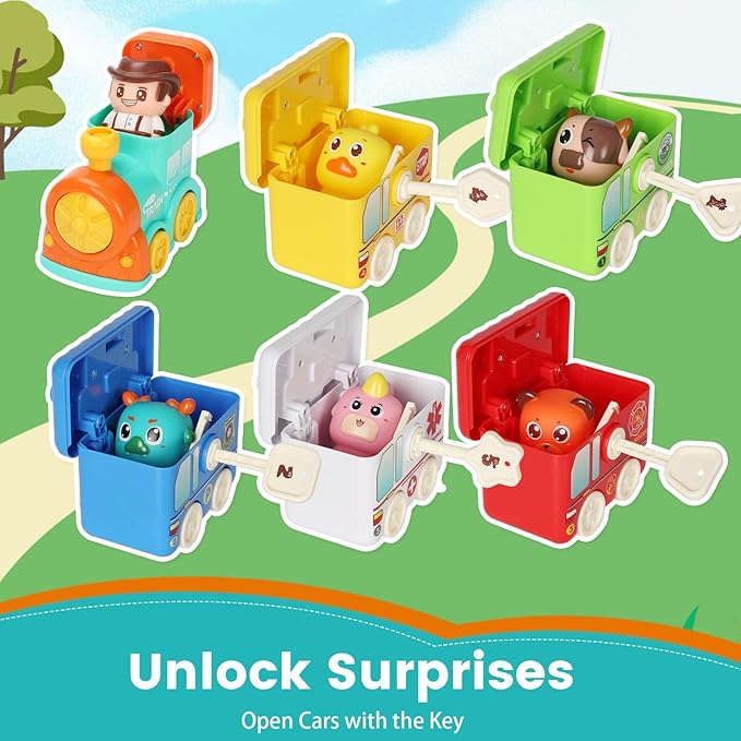 Learning Toys for Toddlers 2 3 4 Years, Musical Educational Farm Train Montessori Learning Toy with 6 Farm Animals and Farmer Learn, Key Unlock Fun, Easter Christmas Birthday Gift for Kids Boys Girls