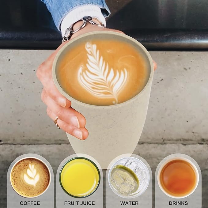 Wheat Straw Cups 6 PCS Good Alternative to Plastic Reusable Cups 20 oz Unbreakable Drinking Cup Reusable Dishwasher Safe Water Plastic Glasses Beige