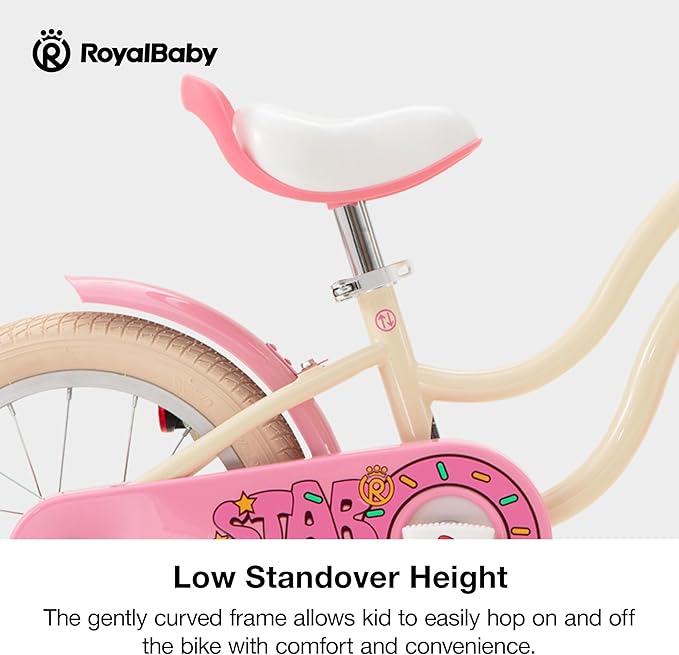 RoyalBaby Girls Bike EZ Kids Bike Stargirl Training Free Balance to Pedal Easy Learning Bicycle, 12 Inch for Toddlers & Big Kids, Cream White Pink
