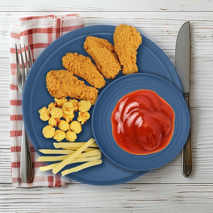 Wrova 40Pack plates and bowls sets for kids - Unbreakable wheat straw dinnerware sets service for 8 - Alternative plastic 40pcs dishes for kitchen, camping and indoors dinning - (Blue)