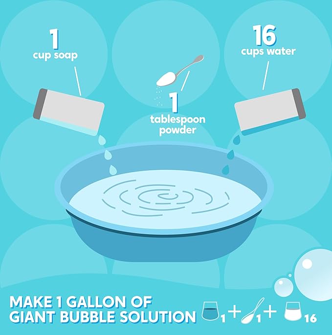 SYNCFUN Giant Bubble Wand Kit (3-Piece Set) with Concentrate Solution-Up to 3.5 Gallons, Big Bubble Wand Set with Mix Powder, Outdoor Toy for Kids, Boys, Girl, Party, Summer