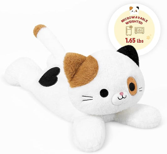 Onsoyours Original Heatable & Weighted Calico Cat Stuffed Animals, 15 inch Microwavable Kitten Plushie for Warmth & Stress Relief - Comfort Soft Plush Toys for Kids and Adults