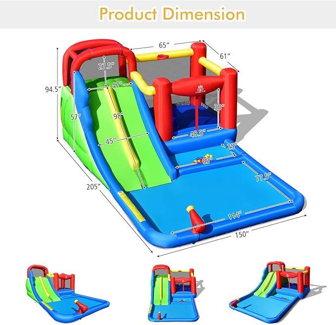 BOUNTECH Inflatable Water Slide, 7-in-1 Dual Slides Kids Water Park Jump Castle, Water Slides Inflatables for Outdoor w/Big Splash Pool, Water Cannon, Kids Backyard Party Water Slide Bounce House