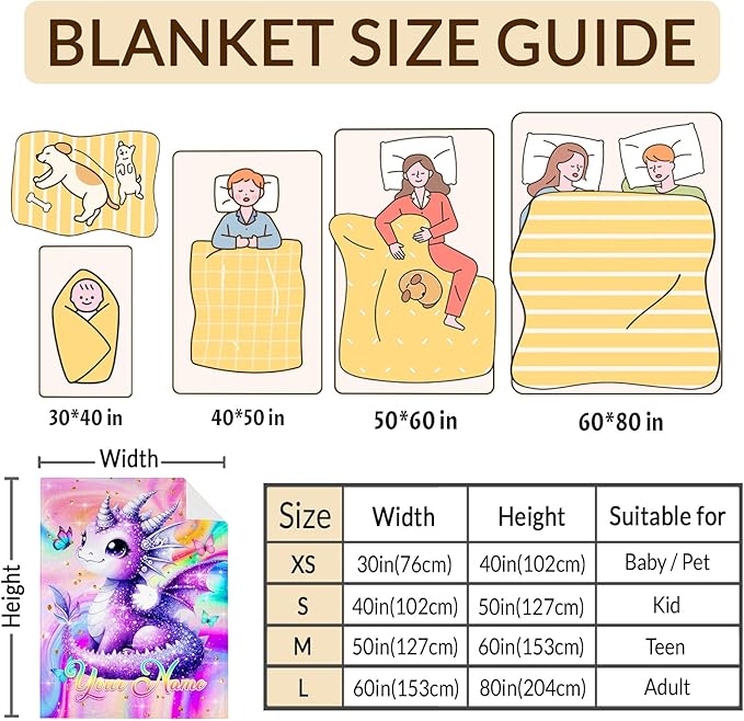 Personalized Blankets for Girls, Dragon Throw Blanket Gift for Girls Kids Teens, Custom 80"x60" Soft Flannel Lightweight Throws Throws for Couch Sofa