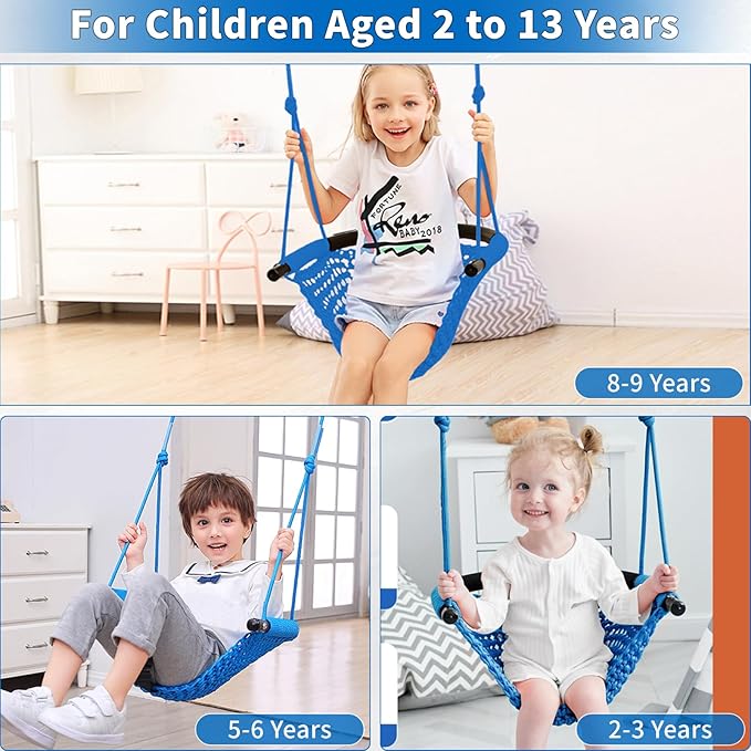 Hi-Na Kids Swing for Swing Set, Heavy Duty Rope Swings with Snap Hooks and Straps, 440LBS Capacity, Toddler Swing Seat for Indoor Porch, Outdoor Playground, Tree, Blue