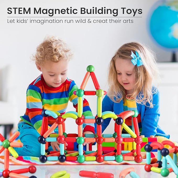 BAKAM Magnetic Building Blocks for Kids Ages 4-8, STEM Construction Toys for Boys and Girls, Large Size Magnetic Sticks and Balls Game Set for Kid’s Early Educational Learning (25PCS)