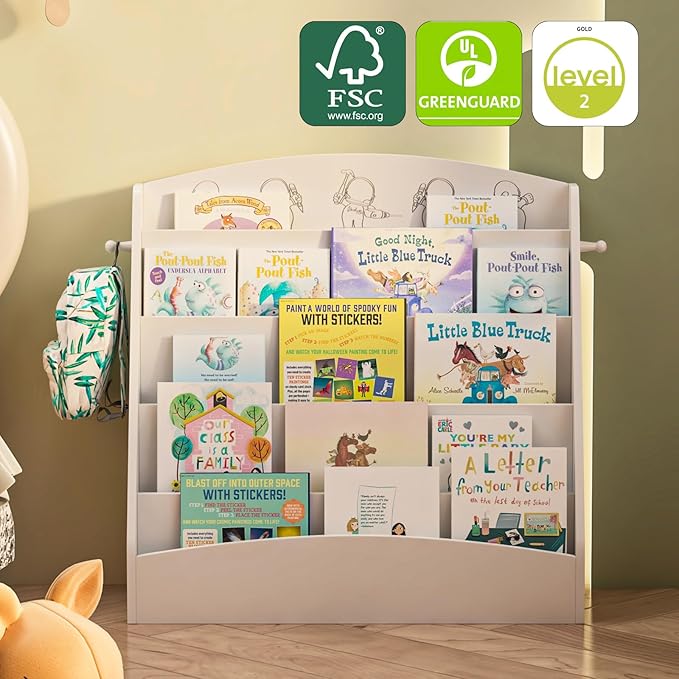 NACHES 5-Tier Kids Bookshelf - Toddler Book Display Shelves, Montessori Bookshelf for Kindergarten, Nursery, Bedrooms, Classrooms - Wooden Children Book Display (White)