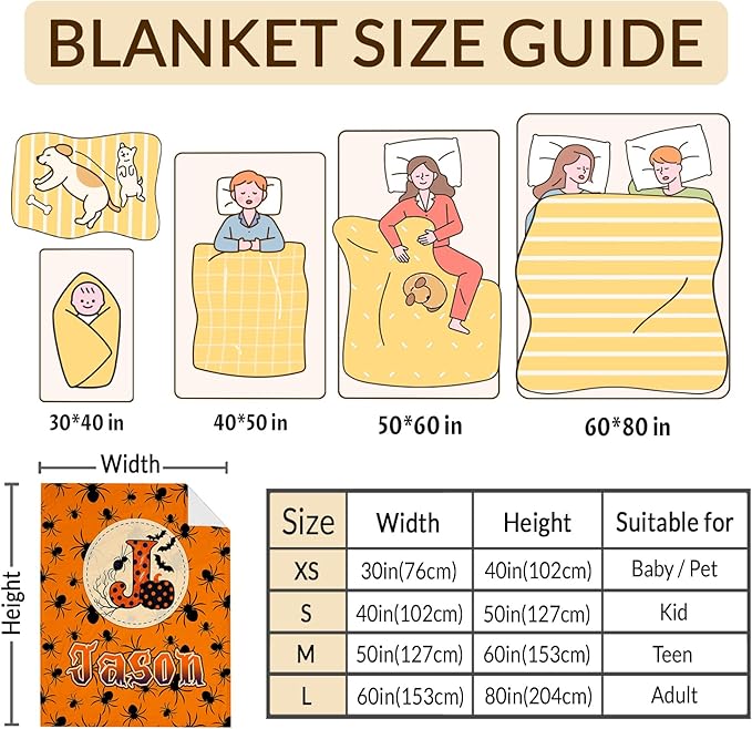 Halloween Blanket Gifts with Name Initial for Kids Boys Girls - Personalized Flannel Throw Blanket Soft Cozy Fuzzy - Halloween Blankets for Couch Sofa Bed Decor