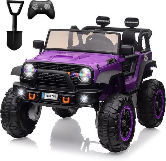 2 Seats 24V Kids Ride on Truck with Remote Control, Battery Powered Electric Ride Car Toy for 3-8 Years, 4 Motors,20" Seat Width for 2 Seaters, LED Light,Music,High/Low Speeds,Shovel, USB
