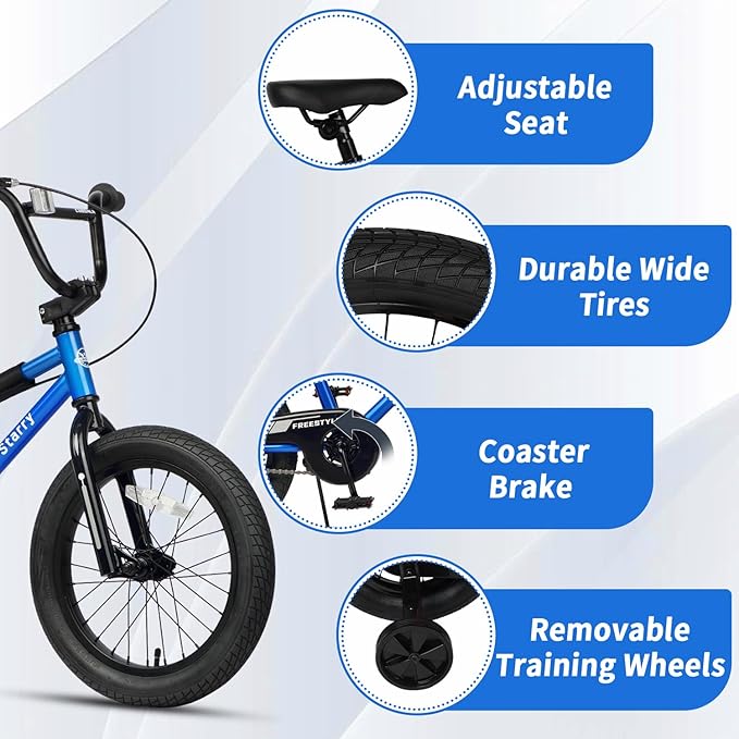 12 14 16 18 Inch Kids Bike BMX Style Bicycle with Training Wheels Coaster Brake for 2-10 Years Old Toddlers Boys Girls Multiple Colors