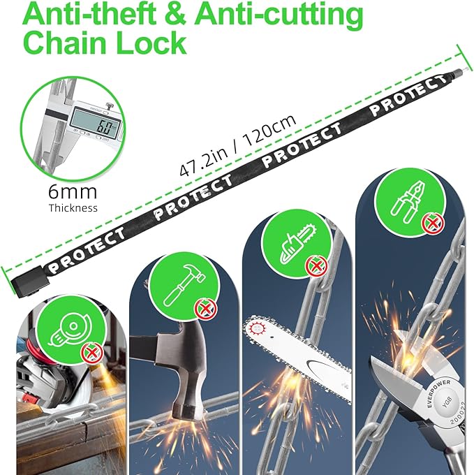 110db Bike Chain Lock with Alarm, 4ft Biycle Lock with Anti-Theft Alarm, Heavy Duty Anti Theft Security Cycling Chain Locks Suitable for Scooter, Bicycle, Motorcycle, Gate