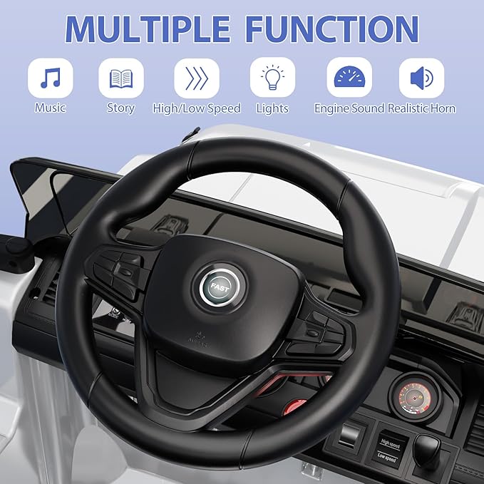 Garvee 12V Kids Ride On Truck Car, Battery Powered Electric Vehicles with Remote Control, Spring Suspensions, 3 Speeds, LED Lights, Music, MP3, Ride On Toy Car for Children Toddles Boys Girls, White