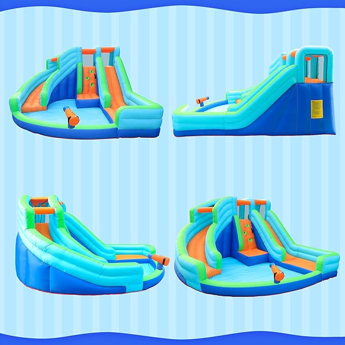 Waterslide Bounce House,Kids Water Park with Ball Pit for Wet and Dry,Inflatable Bouncy Castle with Blower for Summer Party