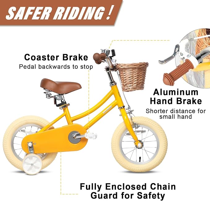 Petimini Girls Bike with Basket for 2-12 Years Old Kids, 12 14 16 18 20 Inch Bicycle with Bell Training Wheels Basket, Multiple Colors