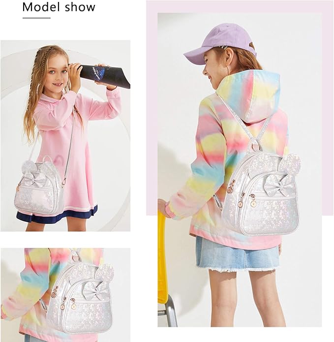 KL928 Girls Mini Backpack Bowknot Polka Dot Cute Small Daypacks Convertible Shoulder Bag Purse for Women