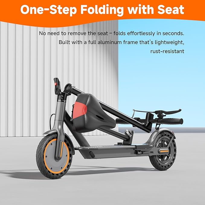 Electric Scooter, Folding E Scooter for Adults with Seat, 350W Motor, 8.5" Tire, 19MPH, 21Mile Long Range Lightweight Teens Commuting Sit Down Escooter with App, Bluetooth, Dual Brake (Seat Optional)