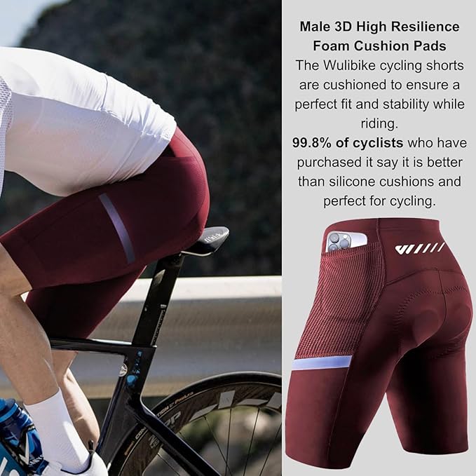 Wulibike Cycling Shorts Men Padded:Tights Highly Elastic Breathable Quick-Drying Road Bike Bicycle Shorts for Men Pockets