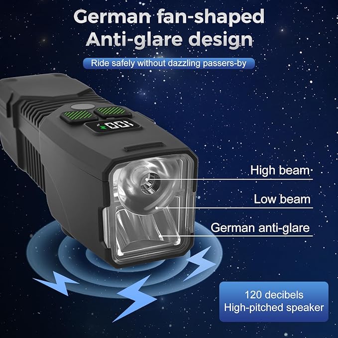 Rechargeable Bike Light with Horn - 1200LM Super Bright Front Light & Rear Tail Light Set, USB-C Charging, Waterproof, Anti-Fog Lens, Remote Control for Mountain/EBike/Road Bicycle